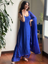 Tessa Blue Mirror Work Chikankari Kurta Set (Set of 3)